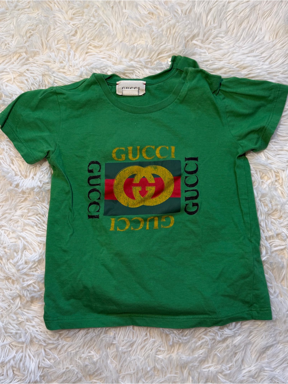 Gucci Green Logo Tee with Red & Gold Accent